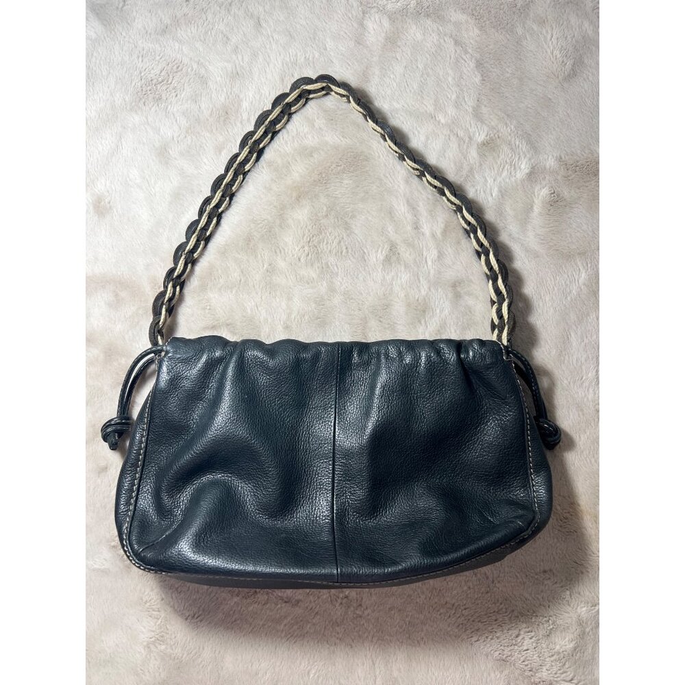Fossil Black Leather Purse With Braided Strap Casual Shoulder Bag Soft Textured